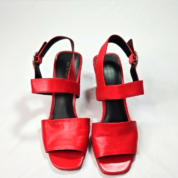 Via Spiga Red Leather Evelyne Block Sandals Size 9 - Picture 1 of 6